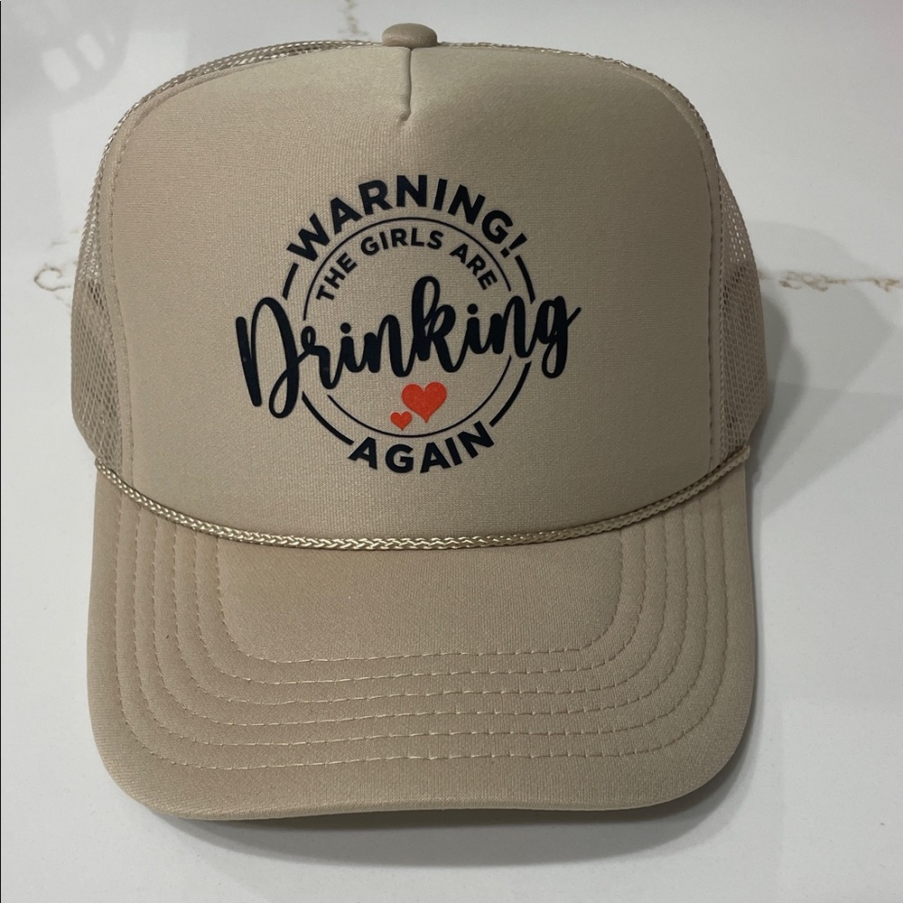 WARNING THE GIRLS ARE DRINKING AGAIN ❤️Beige Mesh Trucker Hat